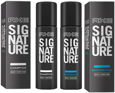 

AXE SIGNATURE CHAMPION BODY PERFUME 122 ML + SIGNATURE MYSTERIOUS BODY PERFUME 122 ML Deodorant Spray - For Men & Women(122 ml, Pack of 2)