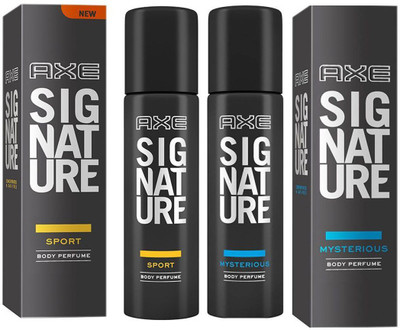 AXE SIGNATURE MYSTERIOUS BODY PERFUME 122 ML + SIGNATURE SPORT BODY PERFUME 122 ML Deodorant Spray - For Men & Women(122 ml, Pack of 2)