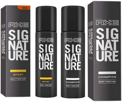 

AXE SIGNATURE CHAMPION BODY PERFUME 122 ML + SIGNATURE SPORT BODY PERFUME 122 ML Deodorant Spray - For Men & Women(122 ml, Pack of 2)