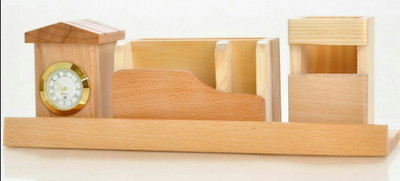 

SHIVOM CRAFTS 4 Compartments Wooden PEN STAND WITH MULTIPURPOSE USE(TWO TONES)