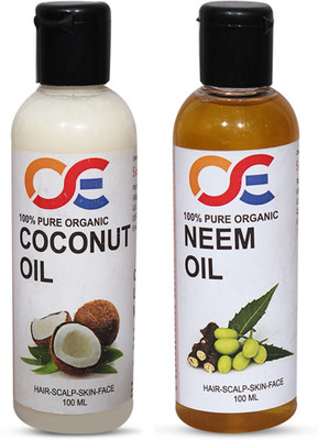 

OSE (Combo Pack Of 2) 100 Percent Pure & Organic Cold Pressed Unrefined Virgin Coconut Oil & Neem Oil For Hair-Scalp-Skin-Face-Nails Hair Oil(100 ml)