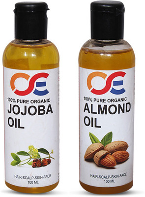 OSE (Combo Pack Of 2) 100 Percent Pure & Organic Cold Pressed Unrefined Virgin Jojoba Oil & Almond Oil For Hair-Scalp-Skin-Face-Nails Hair Oil(100 ml)