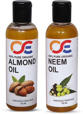 

OSE (Combo Pack Of 2) 100 Percent Pure & Organic Cold Pressed Unrefined Virgin Almond Oil & Neem Oil For Hair-Scalp-Skin-Face-Nails Hair Oil(100 ml)