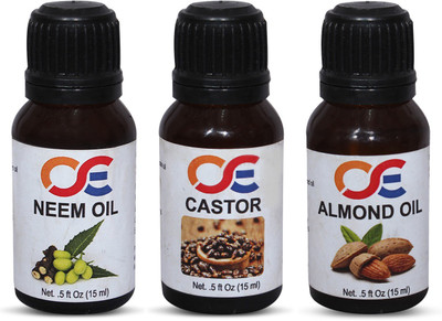 

OSE (Combo Pack Of 3) 100 Percent Pure & Organic Cold Pressed & Hexane Free Neem Oil, Castor & Almond Oil Hair Oil(15 ml)