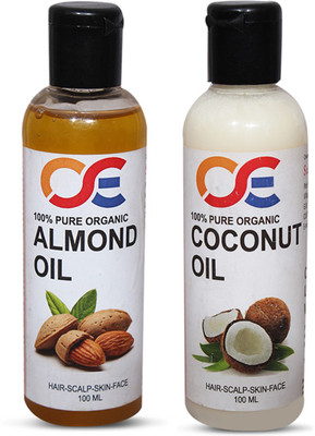 

OSE (Combo Pack Of 2) 100 Percent Pure & Organic Cold Pressed Unrefined Virgin Almond Oil & Coconut Oil For Hair-Scalp-Skin-Face-Nails Hair Oil(100 ml)