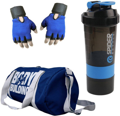 

Snipper Combo of BodyBuilding Bag,Gloves and Spider Shaker(Blue) Gym & Fitness Kit