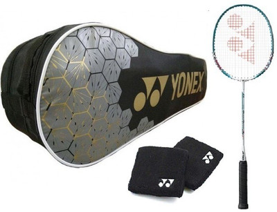 

Yonex combo of three- one 'Muscle power 2' badminton racket, one 'sunr 1005 prm' kit bag and one pair of wrist band (Color On Availability)- Badminton Kit