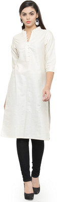 Enchanted Drapes Women Solid Straight Kurta(White)