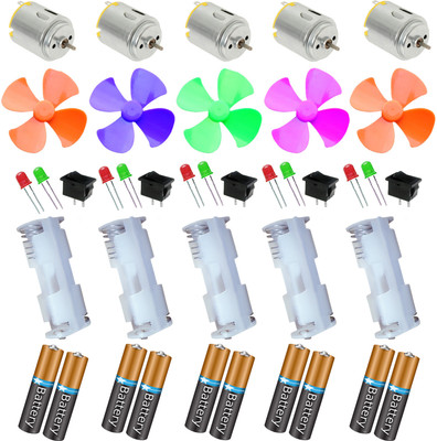

Kit4Curious DIY Science Projects Kit DC Motor, Fan, LED, Switch, AA cell and holder (5pcs each) with instruction manual(Multicolor)