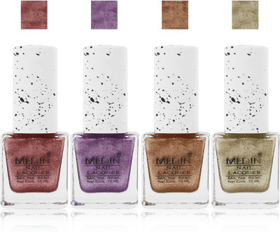 

Medin paris sand look fashion Metallic Nail Polish lady femina09 Combo Set of 4 color purple l golden maroon brown(Pack of 4)