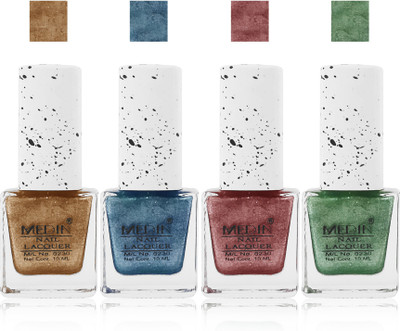 

Medin paris sand look fashion Metallic Nail Polish lady femina09 Combo Set of 4 color blue green golden maroon(Pack of 4)