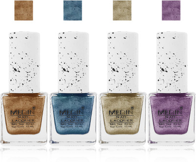 

Medin paris sand look fashion Metallic Nail Polish lady femina09 Combo Set of 4 color l golden golden purple blue(Pack of 4)