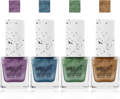 Medin paris sand look fashion Metallic Nail Polish lady femina09 Combo Set of 4 color blue green purple golden(Pack of 4)