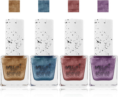 

Medin paris sand look fashion Metallic Nail Polish lady femina09 Combo Set of 4 color blue purple golden maroon(Pack of 4)