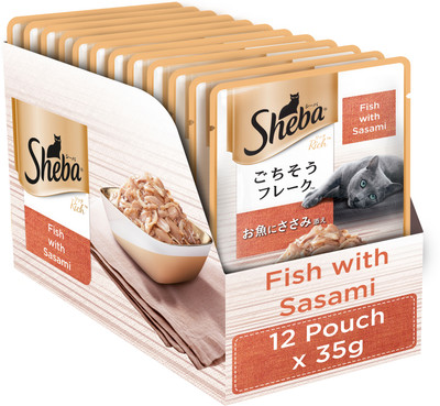

Sheba Premium with Sasami in Gravy Sea Food, Fish 420 g Wet Cat Food(Pack of 12)