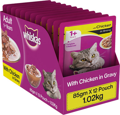 

Whiskas Adult (+1 year) Chicken 1.02 kg Wet Cat Food(Pack of 12)