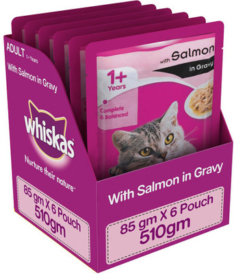 Whiskas Adult (+1 year) Salmon 0.51 kg Wet Cat Food(Pack of 6)