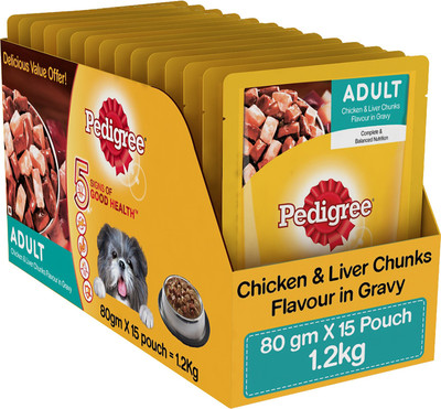 

Pedigree Adult Gravy Food Chicken, Liver 1.2 kg Wet Dog Food(Pack of 15)