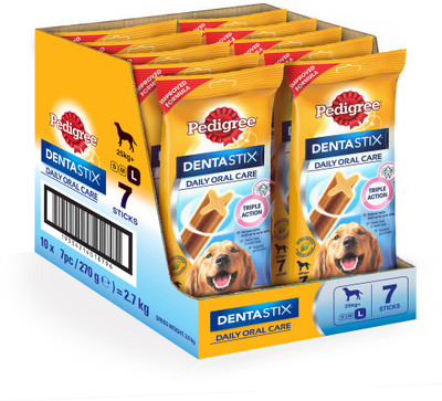 

Pedigree Dentastix Oral Care for Adult Large Breed (25kg+), Weekly Pack (10x7 sticks) Dog Treat(2700 g, Pack of 10)