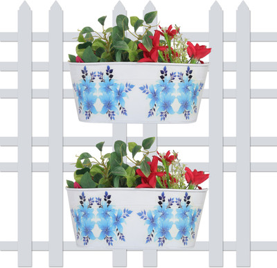 

Wonderland ( SET of 2 ) 12 inch Printed Railing planters in White Plant Container Set(Pack of 2, Metal)