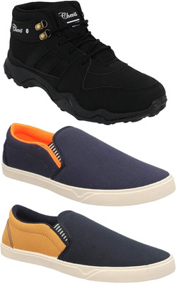 

Chevit Combo Pack of 3 Casual & Sports Shoes (Loafers & Running Shoes) Casuals For Men(Black, Blue, Yellow