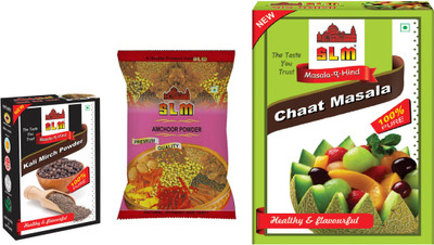 

SLM Spices Sprinkler Mix Special Chaat Masala COMBO of Chaat Masala (100gm),Amchur(50gm) & Black Pepper(8gm) TOTAL PACK OF 158 GMS(3 x 52.67 g)