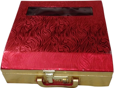 

Haryana Craft Red & Golden Wood 4 Rods Bangle Box With Lock System( size is L x B x H (cm) - 29.5 x 22.5 x 9) Bangles Box Vanity Box(Golden)