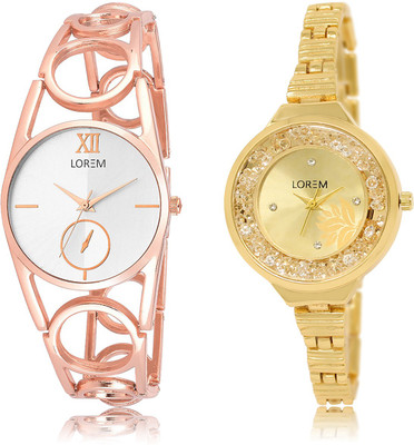 

LOREM LR-213-224 Gold & Silver Round Girl's Metal Bracelet Watch - For Women