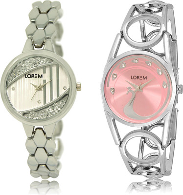 

LOREM LR-223-233 Pink & Silver Round Girl's Metal Bracelet Watch - For Women