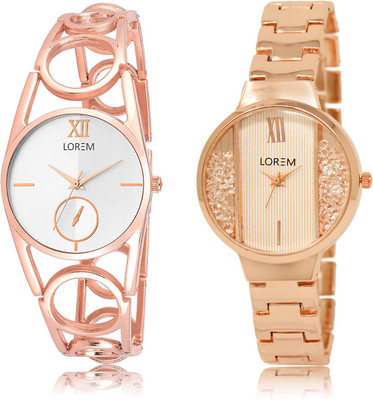 

LOREM LR-213-217 White & Silver Round Girl's Metal Bracelet Watch - For Women