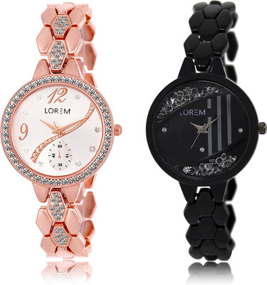 

LOREM LR-215-221 Black & Silver Round Girl's Metal Bracelet Watch - For Women