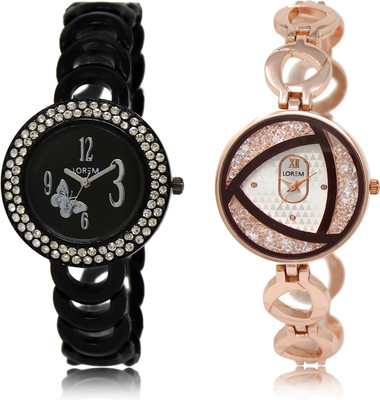 

LOREM LR-201-238 Silver & Black Round Girl's Metal Bracelet Watch - For Women