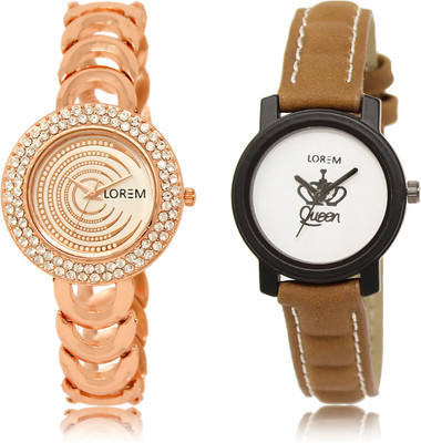 

LOREM LR-202-209 Multicolor Round Girl's Leather & Metal Bracelet Watch - For Women