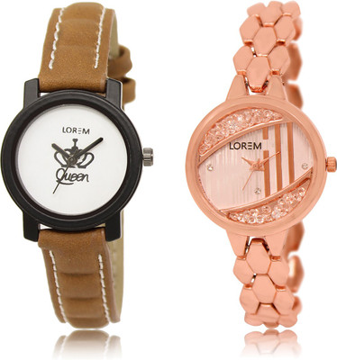 

LOREM LR-209-222 Rose Gold & White Round Girl's Metal Bracelet & Leather Watch - For Women