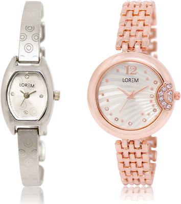 

LOREM LR-219-228 White Round & Contemporary Girl's Metal Bracelet Watch - For Women