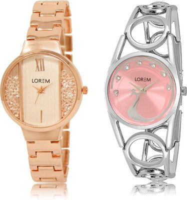 

LOREM LR-217-233 Pink & White Round Girl's Metal Bracelet Watch - For Women