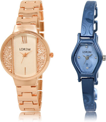 

LOREM LR-217-218 Blue & White Contemporary & Round Girl's Metal Bracelet Watch - For Women