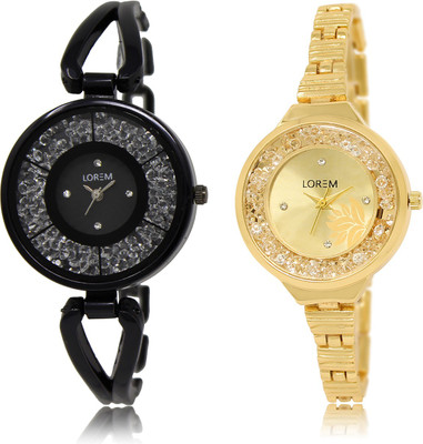 

LOREM LR-211-224 Gold & Black Round Girl's Metal Bracelet Watch - For Women