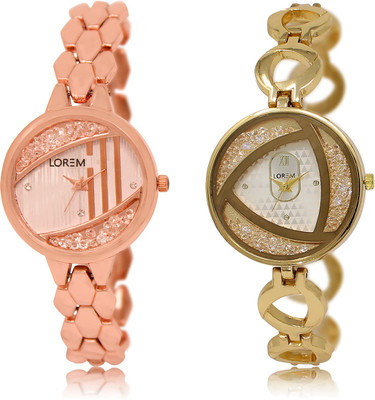 

LOREM LR-222-239 Silver & Rose Gold Round Girl's Metal Bracelet Watch - For Women