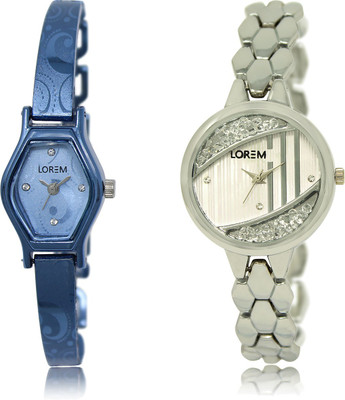 

LOREM LR-218-223 Silver & Blue Round & Contemporary Girl's Metal Bracelet Watch - For Women