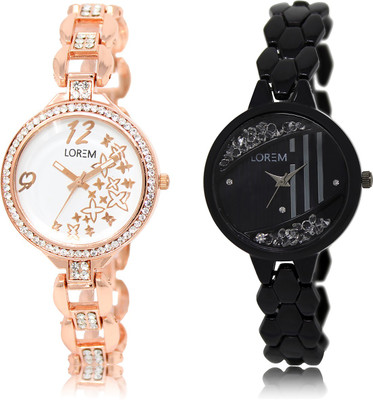 

LOREM LR-210-221 Black & White Round Girl's Metal Bracelet Watch - For Women