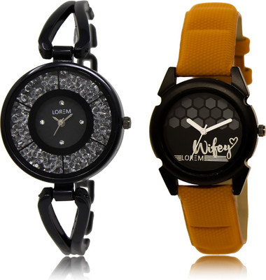 

LOREM LR-211-235 Black Round Girl's Leather & Metal Bracelet Watch - For Women