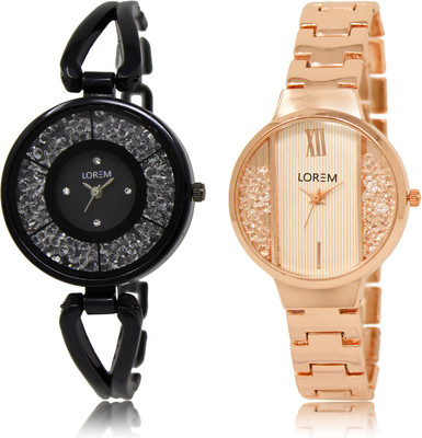 

LOREM LR-211-217 White & Black Round Girl's Metal Bracelet Watch - For Women