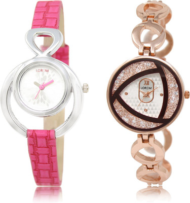 

LOREM LR-205-238 White Round Girl's Metal Bracelet & Leather Watch - For Women