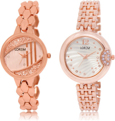 

LOREM LR-222-228 Silver & Rose Gold Round Girl's Metal Bracelet Watch - For Women