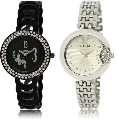 

LOREM LR-201-227 Silver & Black Round Girl's Metal Bracelet Watch - For Women