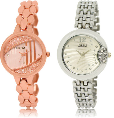 

LOREM LR-222-227 Silver & Rose Gold Round Girl's Metal Bracelet Watch - For Women