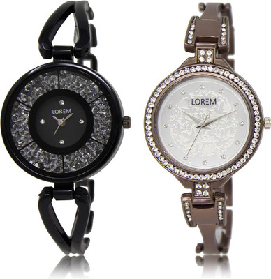 

LOREM LR-211-236 Silver & Black Round Girl's Metal Bracelet Watch - For Women
