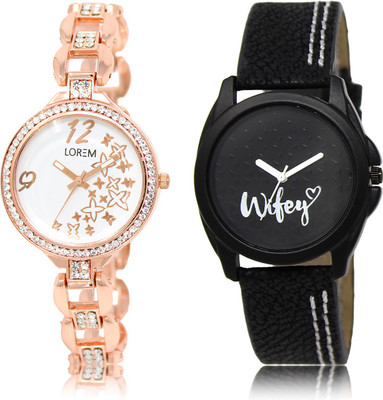 

LOREM LR-210-234 Black & White Round Girl's Leather & Metal Bracelet Watch - For Women