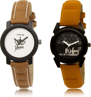 

LOREM LR-209-235 Black & White Round Girl's Leather Watch - For Women